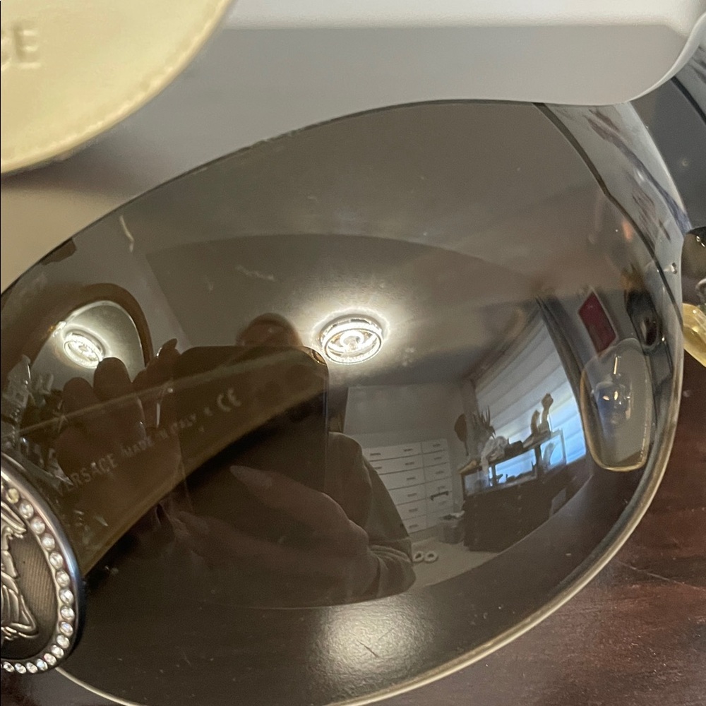 Versace Women's Shield Sunglasses in Black with silver Accents - Picture 8 of 9